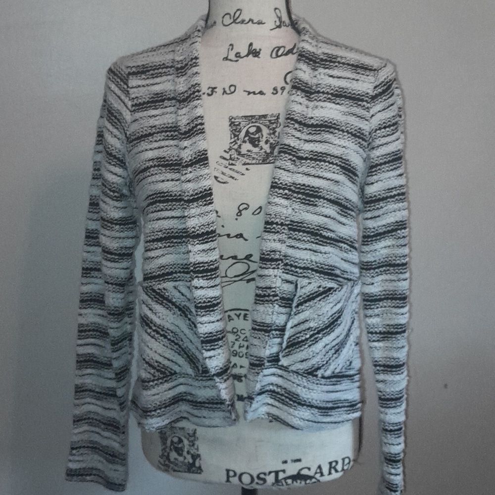 NWT VELVET BY GRAHAM & SPENCER BLACK/WHITE OPEN FRONT TWEED JACKET BLAZER SMALL - Picture 7 of 7